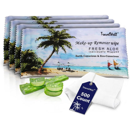 Travelwell 500 count makeup remover wipes bulk box front view