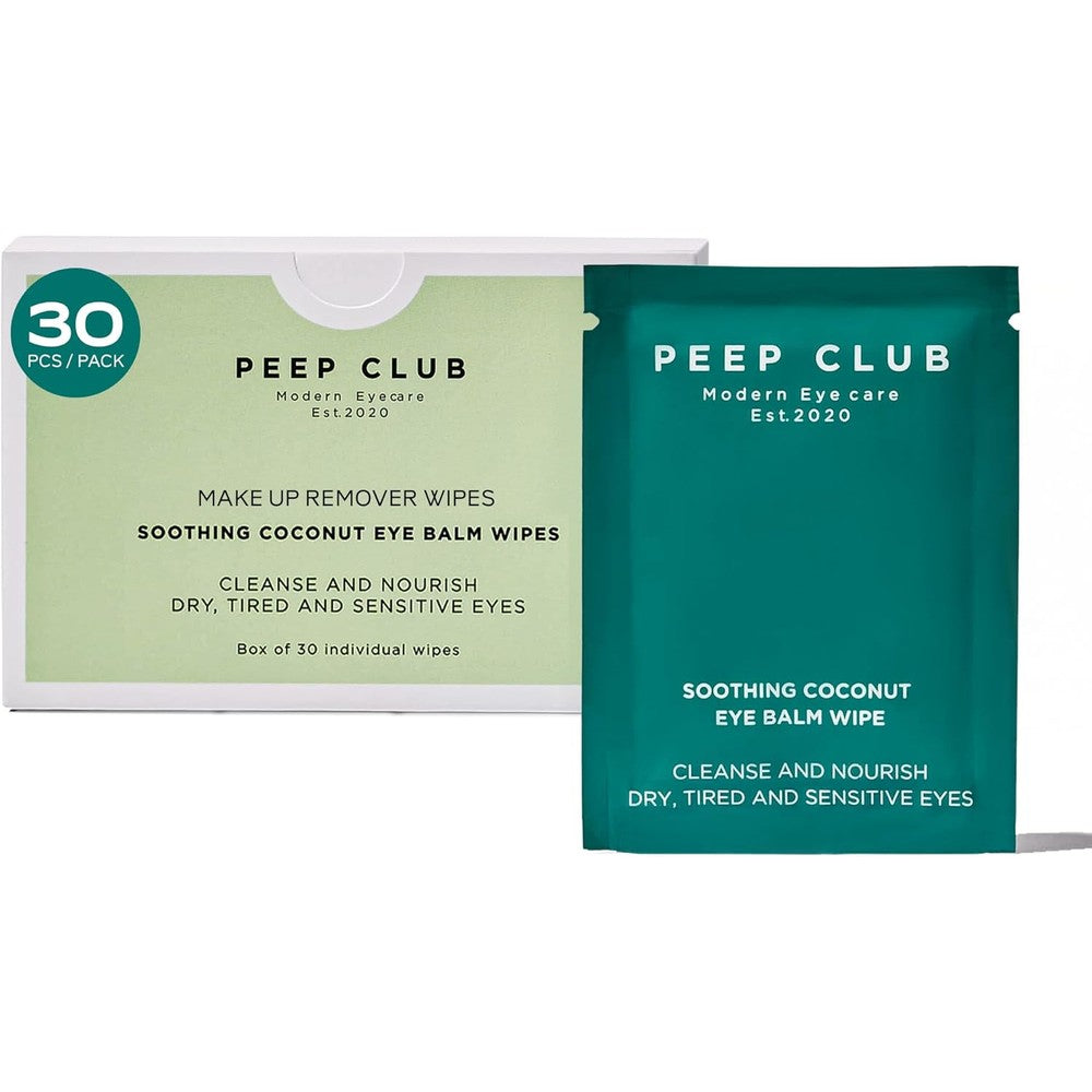 Peep Club Soothing Coconut Eye Balm Wipes 30 Pack front view