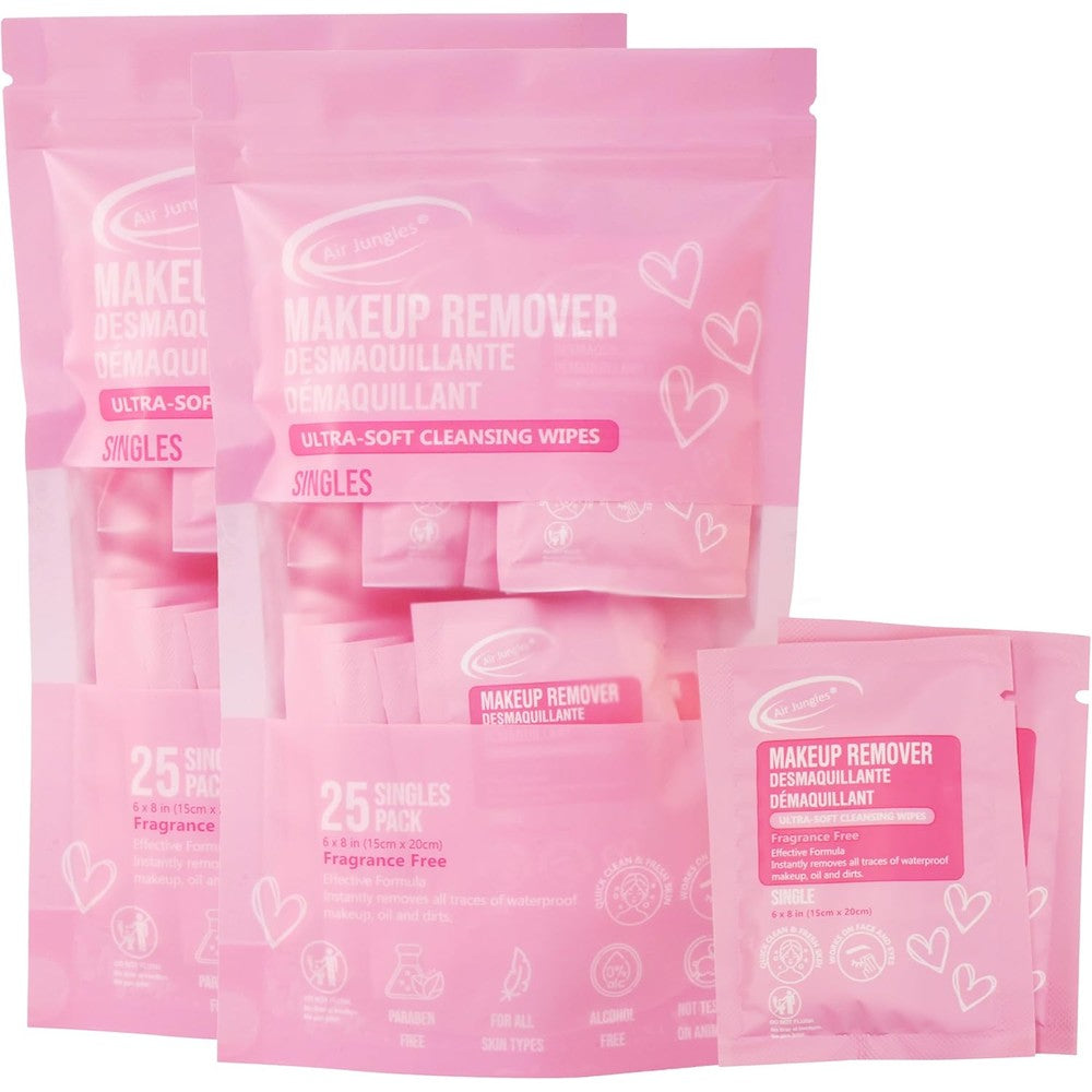 Air Jungles Makeup Remover Wipes 50 Count pack front view