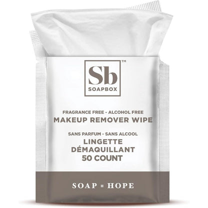 Soapbox Fragrance Free Makeup Remover Wipes front pack view for sensitive skin cleansing