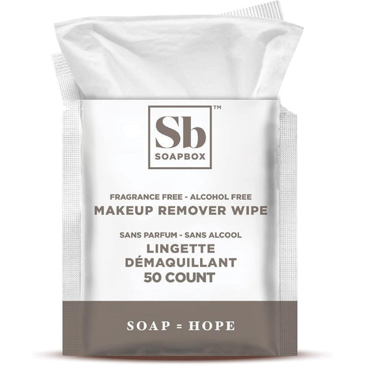 Soapbox Fragrance Free Makeup Remover Wipes front pack view for sensitive skin cleansing