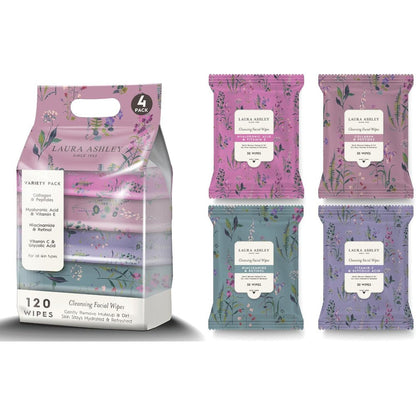 Laura Ashley 4 Pack Face Wipes front view showing variety pack packaging