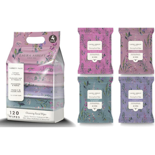 Laura Ashley 4 Pack Face Wipes front view showing variety pack packaging