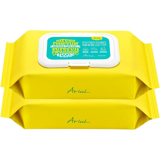 Ariul Stress Relieving Purefull Cleansing Tissue twin pack front view showing makeup remover wipes packaging.