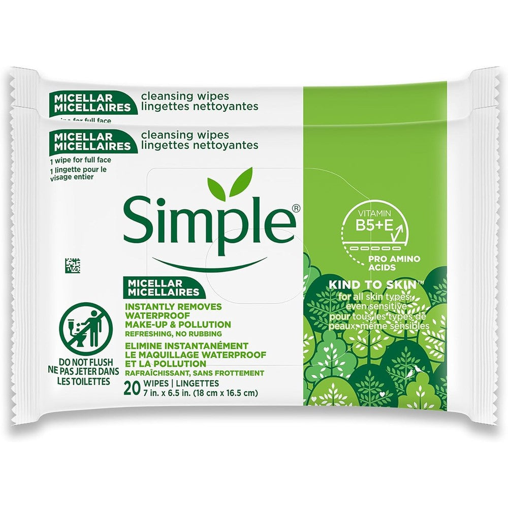 Simple Kind To Skin Micellar Makeup Remover Wipes front view for sensitive skin