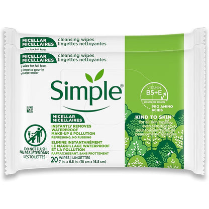 Simple Kind To Skin Micellar Makeup Remover Wipes front view for sensitive skin