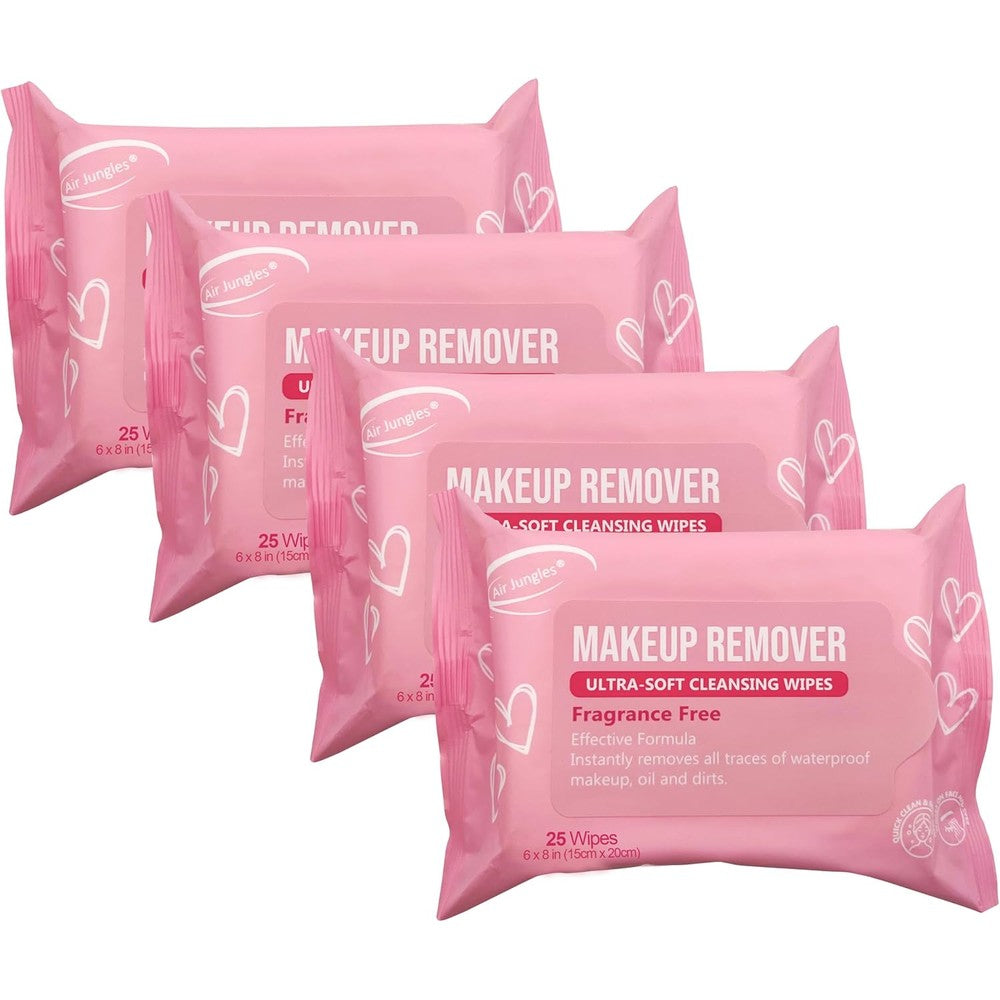 Air Jungles Makeup Remover Wipes 4 pack front view showcasing the packaging for sensitive skin.