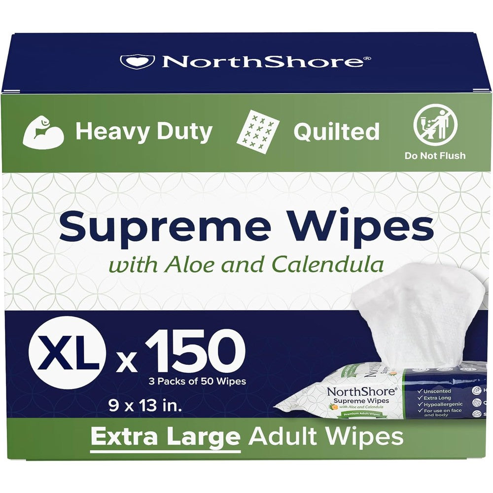 NorthShore Supreme Heavy-Duty Quilted Wipes front view in 3 pack bundle