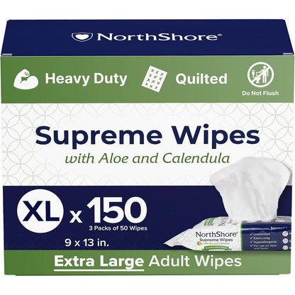 NorthShore Supreme Heavy-Duty Quilted Wipes front view in 3 pack bundle