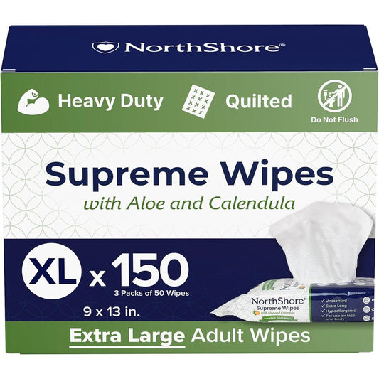 NorthShore Supreme Heavy-Duty Quilted Wipes front view in 3 pack bundle