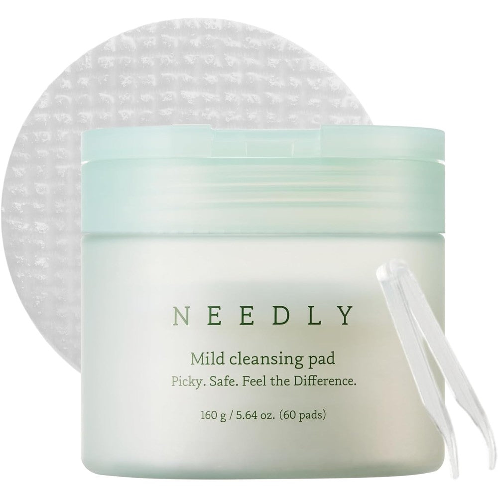NEEDLY Mild Cleansing Pad front view container with minimalist design and mint green lid