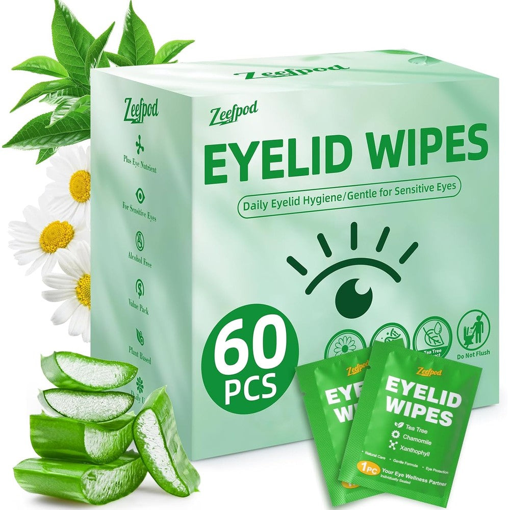 Zeefpod Tea Tree Oil Eyelid Wipes front packaging view