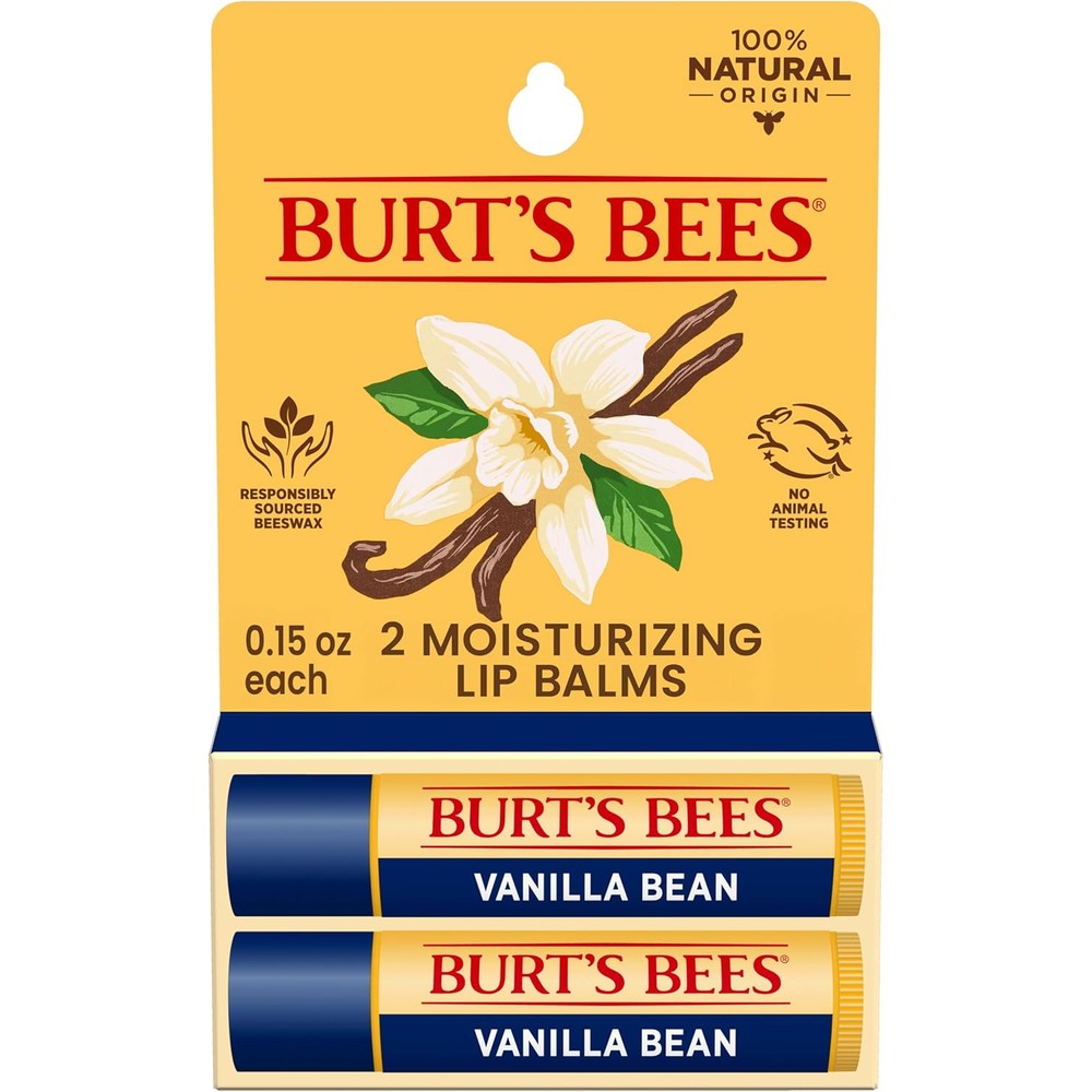 Burt's Bees Vanilla Bean Moisturizing Lip Balm front view twin pack for dry lip care