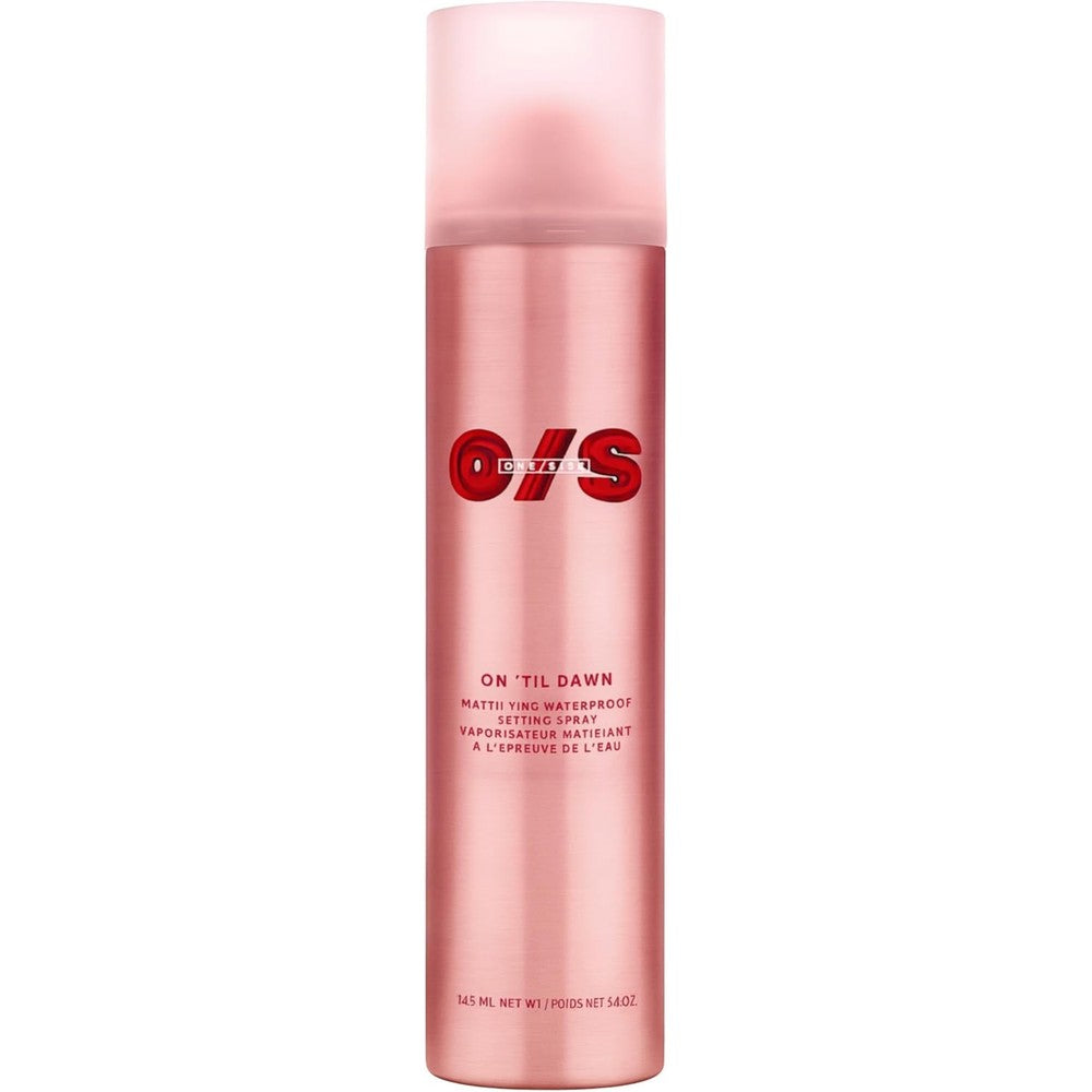 One Size On 'Til Dawn Mattifying Waterproof Setting Spray pink aerosol can front view