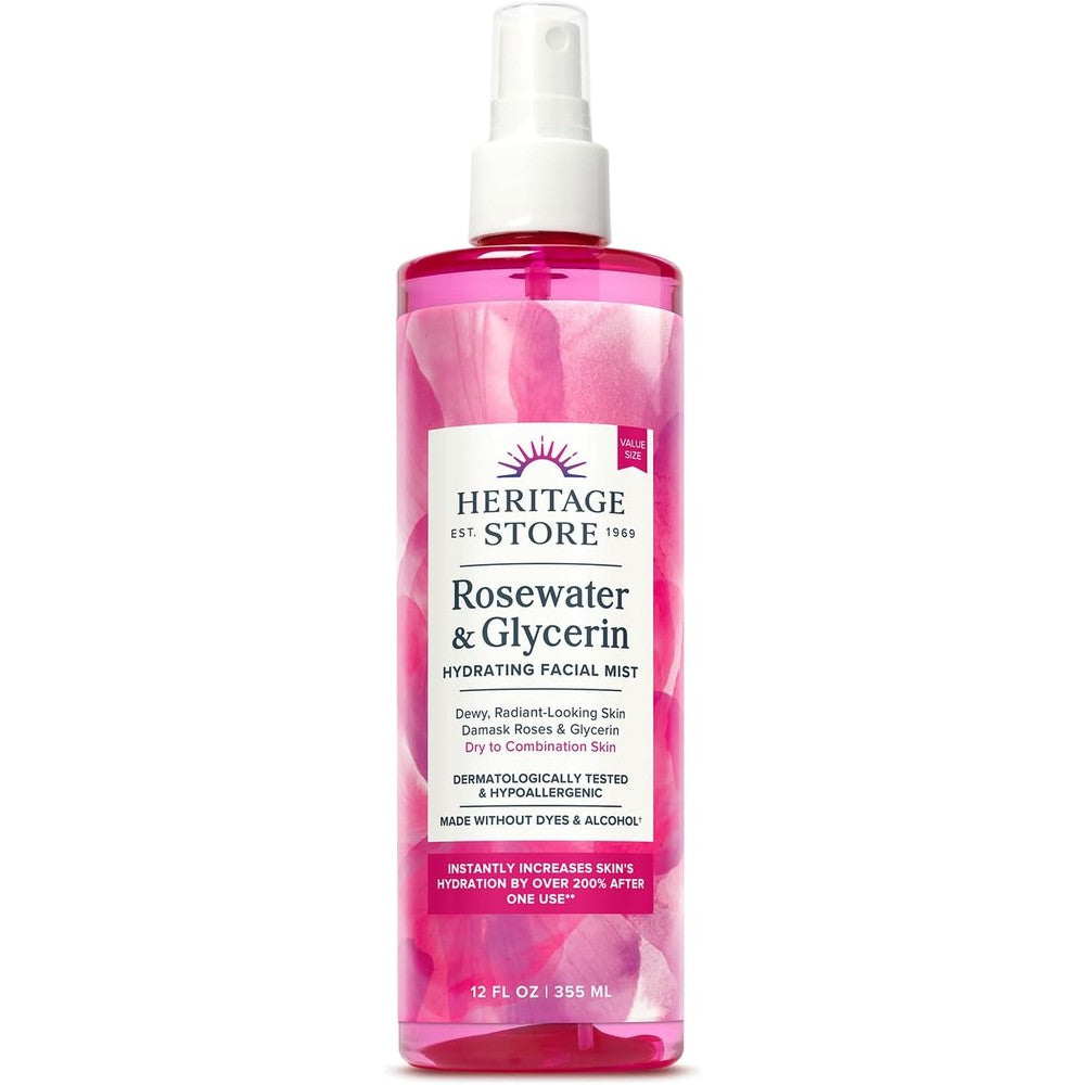 Heritage Store Rosewater and Glycerin Hydrating Facial Mist bottle front view
