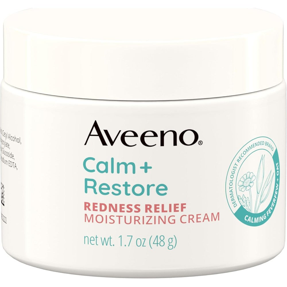Aveeno Calm and Restore redness relief moisturizing facial cream front view jar