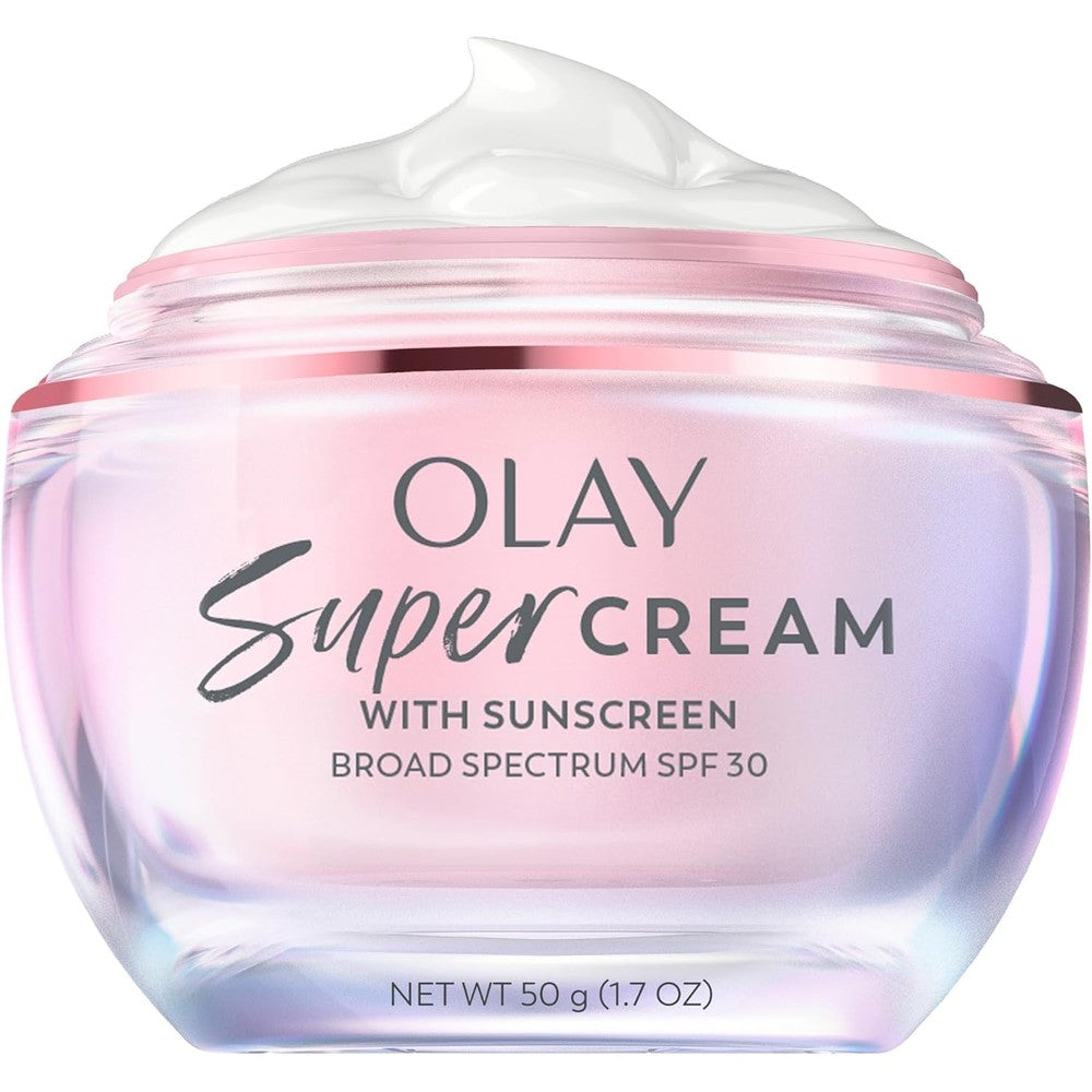 Olay Super Cream With Sunscreen SPF 30 front view premium imported face moisturizer.