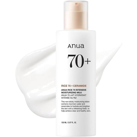 Anua Rice 70 Intensive Moisturizing Milk front view bottle for glass skin