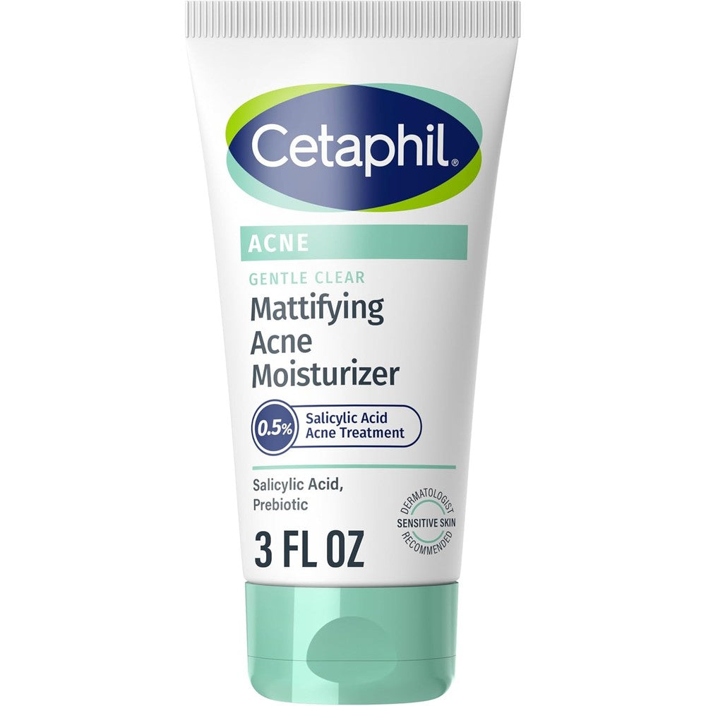 Cetaphil Gentle Clear Mattifying Acne Moisturizer front view of the white three fluid ounce tube