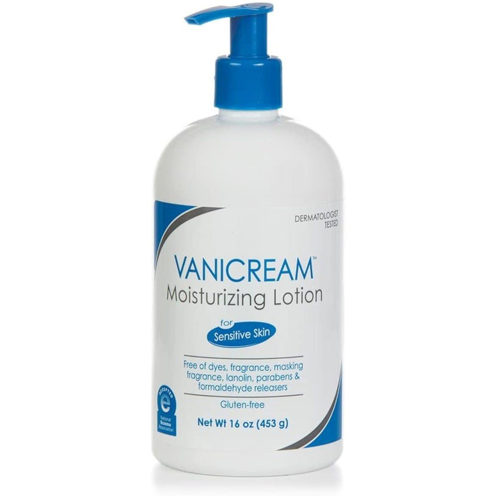 Vanicream Moisturizing Lotion with Pump 16 Ounce front view bottle for sensitive skin.