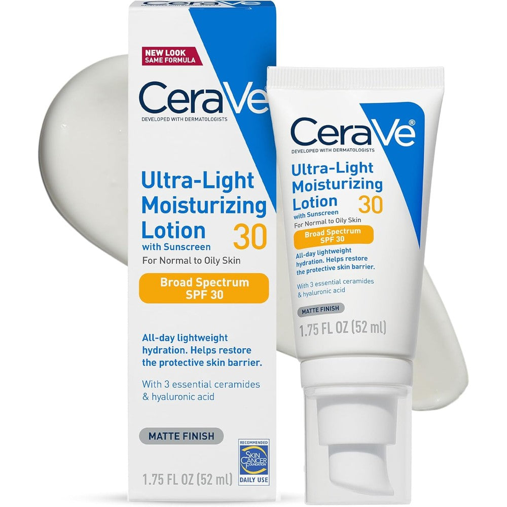 CeraVe Ultra-Light Moisturizing Lotion SPF 30 front view tube on white background