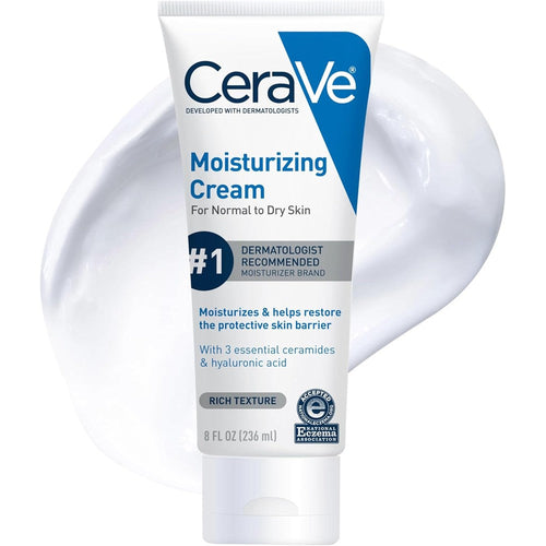 CeraVe Moisturizing Cream 8 fluid ounce tub front view showing brand logo and skin barrier repair benefits.