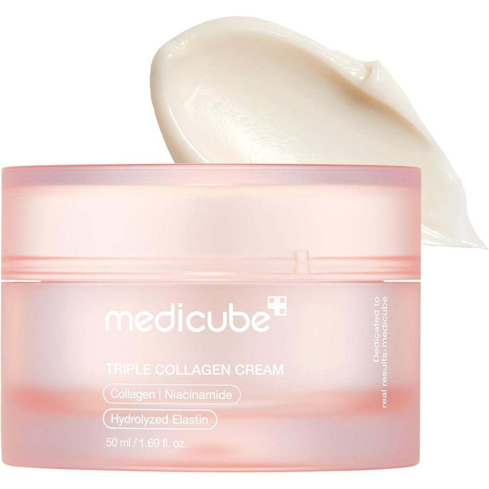 Medicube Triple Collagen Cream front view packaging of the hydrating and firming moisturizer jar