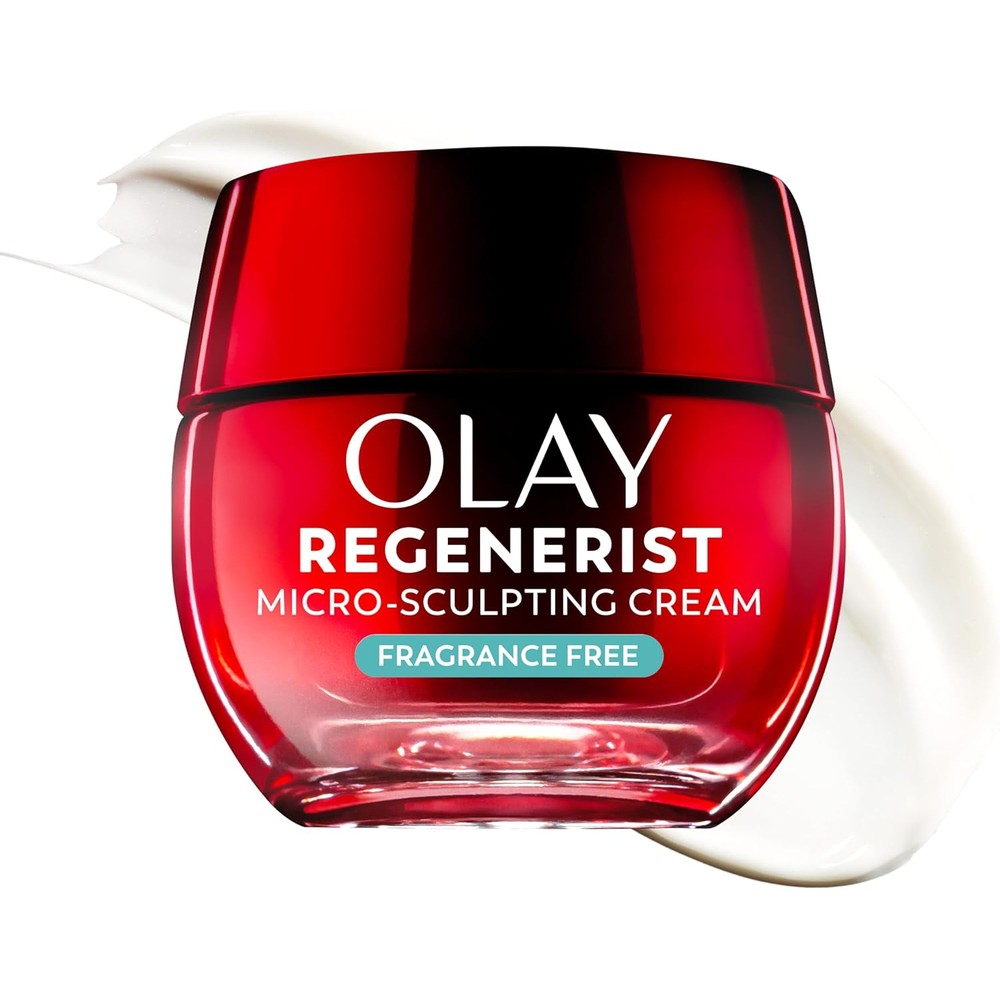 Olay Regenerist Micro Sculpting Face Cream Fragrance Free front view red jar anti aging moisturizer