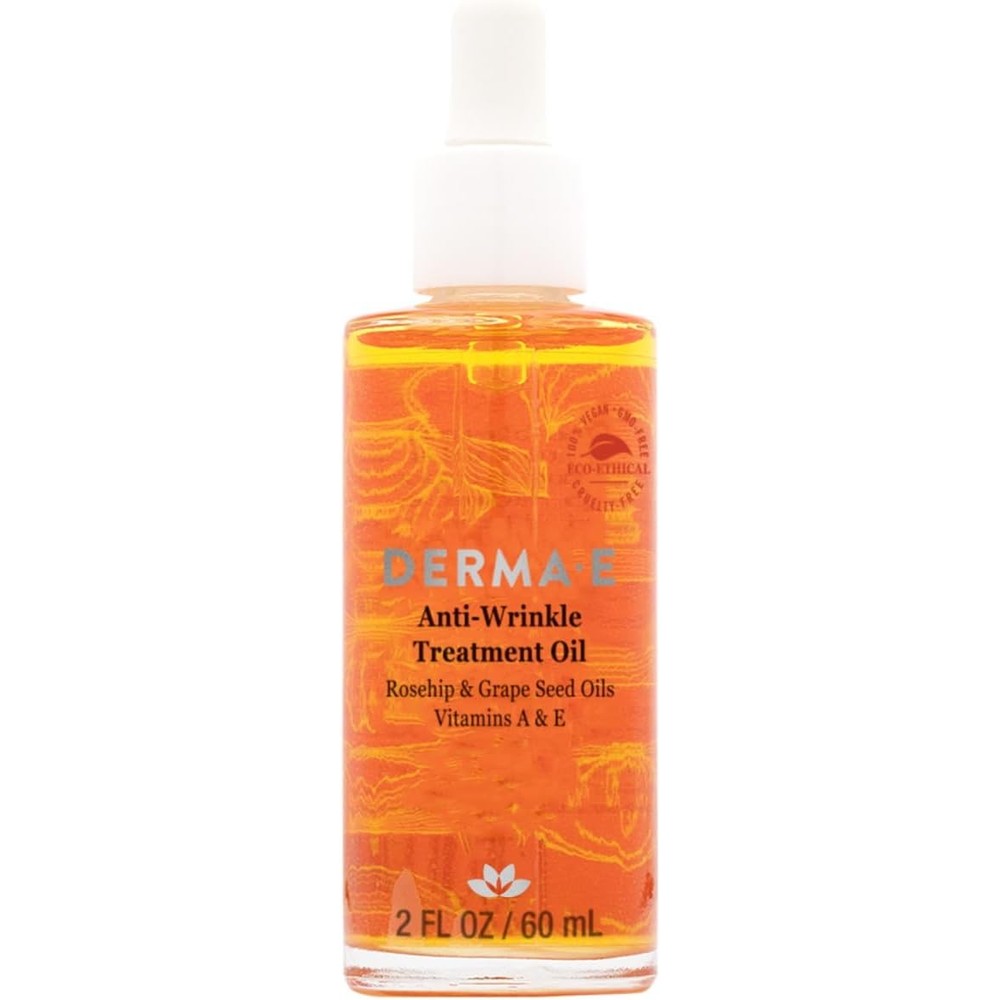 Derma E Anti Wrinkle Treatment Oil front view bottle for anti aging skincare