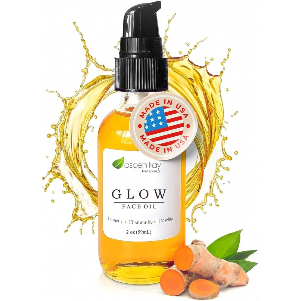 Aspen Kay Naturals Glow Turmeric and Rosehip Face Oil 2 oz bottle with dropper
