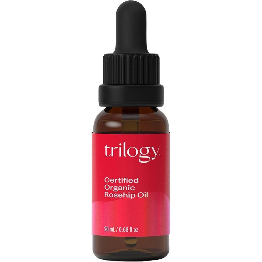 Trilogy Certified Organic Rosehip Oil front view bottle for facial scar treatment