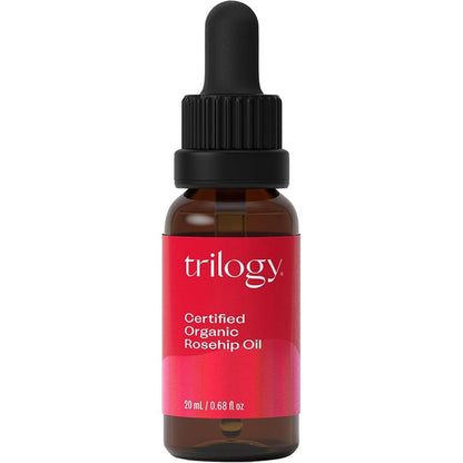 Trilogy Certified Organic Rosehip Oil front view bottle for facial scar treatment