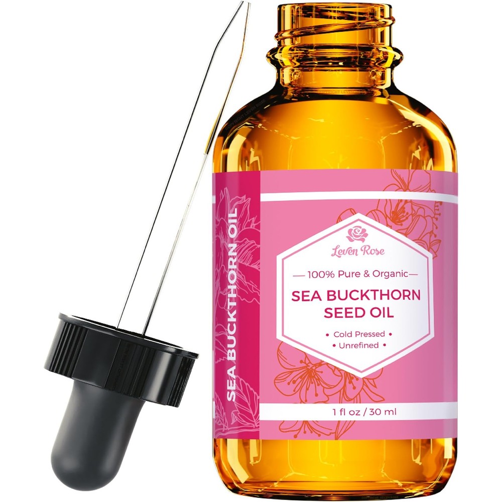Leven Rose Sea Buckthorn Seed Oil amber bottle front view for anti aging skincare