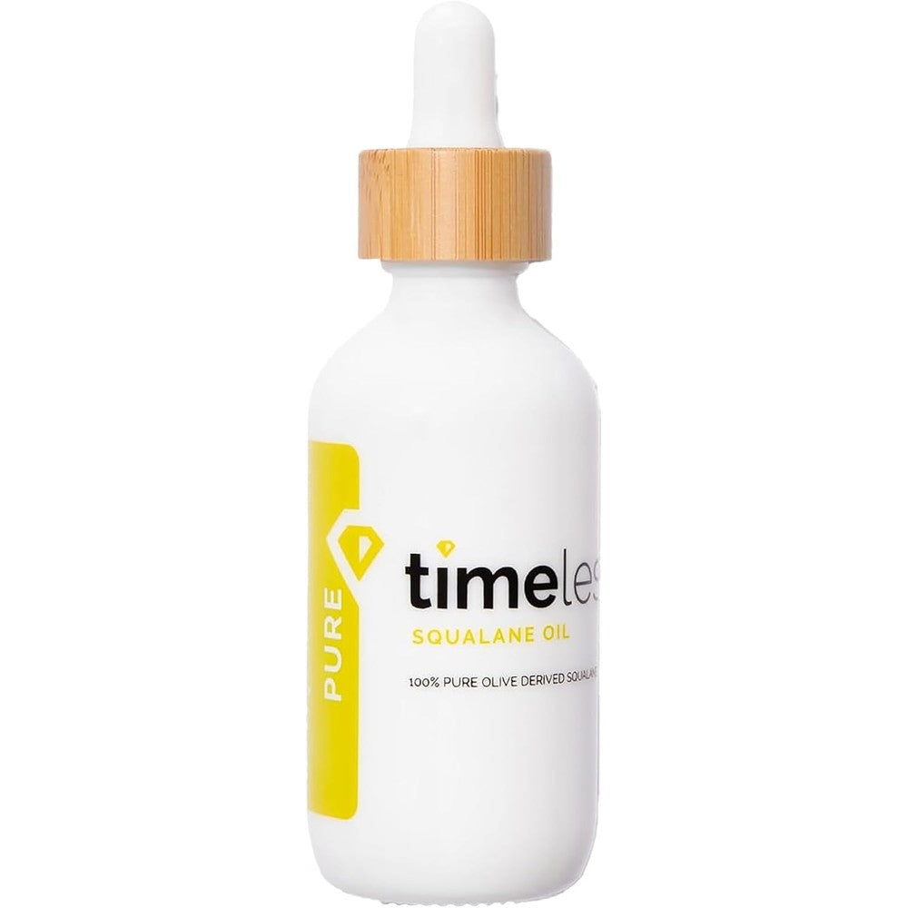 Timeless Skin Care Squalane Oil 100 percent pure 60ml white glass dropper bottle front view