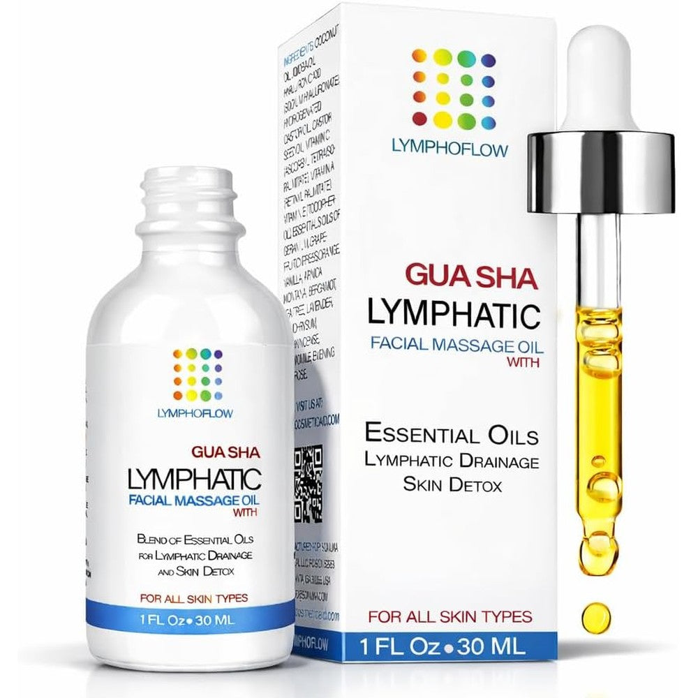 Bruizex Facial Lymphatic Drainage Oil front view of the one fluid ounce bottle for gua sha massage