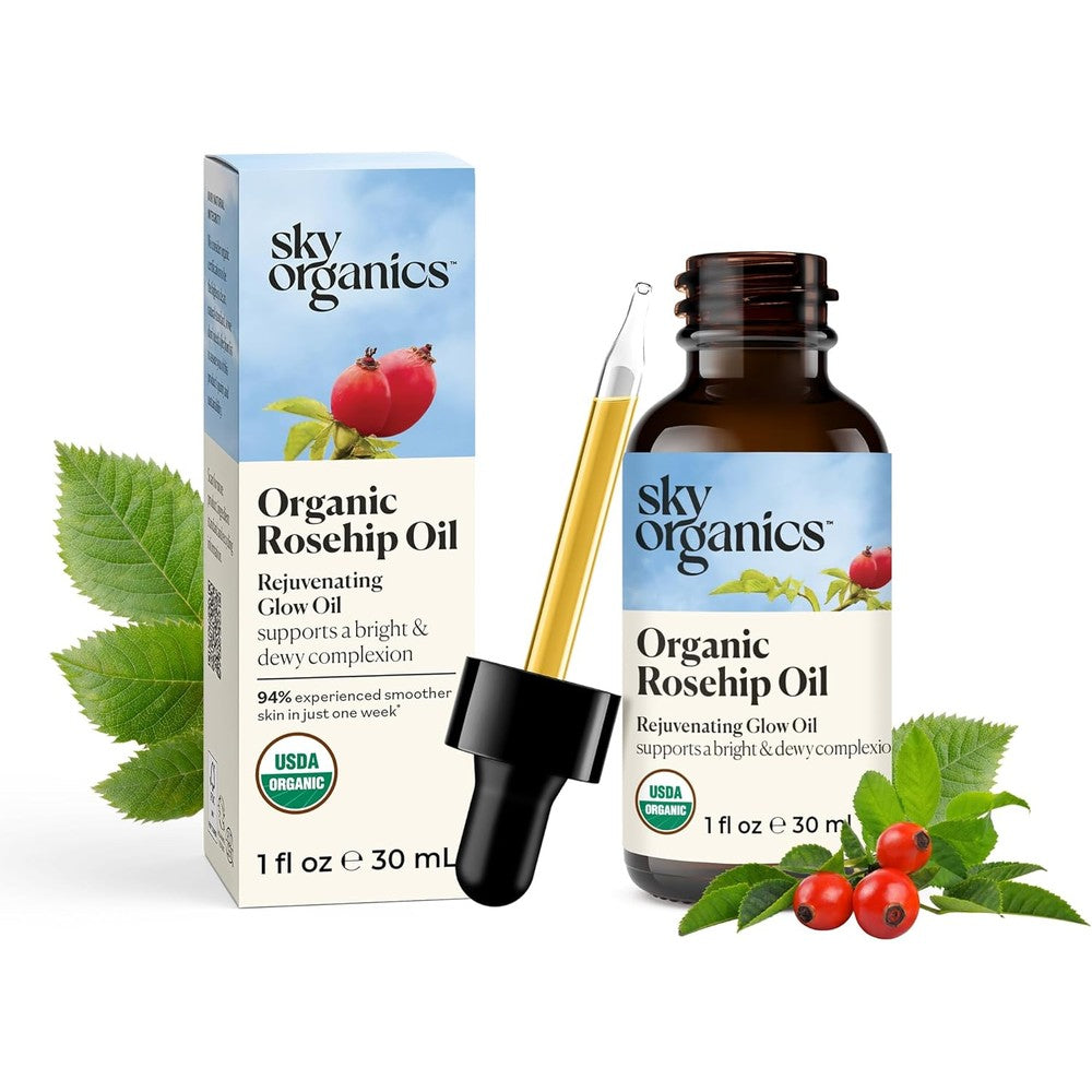 Sky Organics Rosehip Oil travel size bottle for glowing face skin