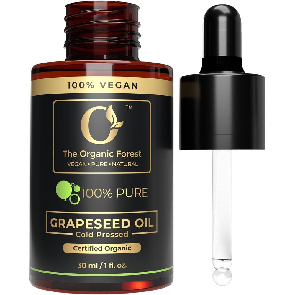 The Organic Forest USDA Organic Grapeseed Oil front view bottle for natural skincare