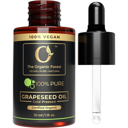 The Organic Forest USDA Organic Grapeseed Oil front view bottle for natural skincare