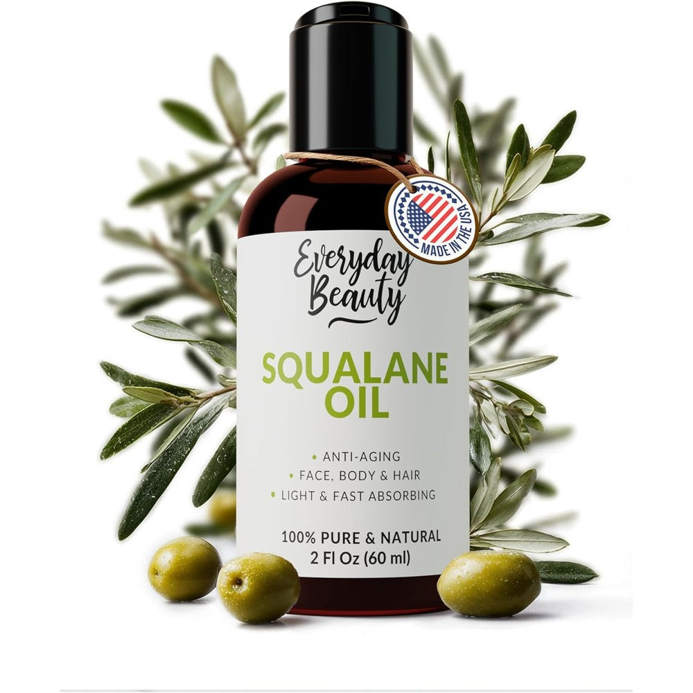 Everyday Beauty Squalane Oil front view bottle of pure plant derived facial oil for skin hydration