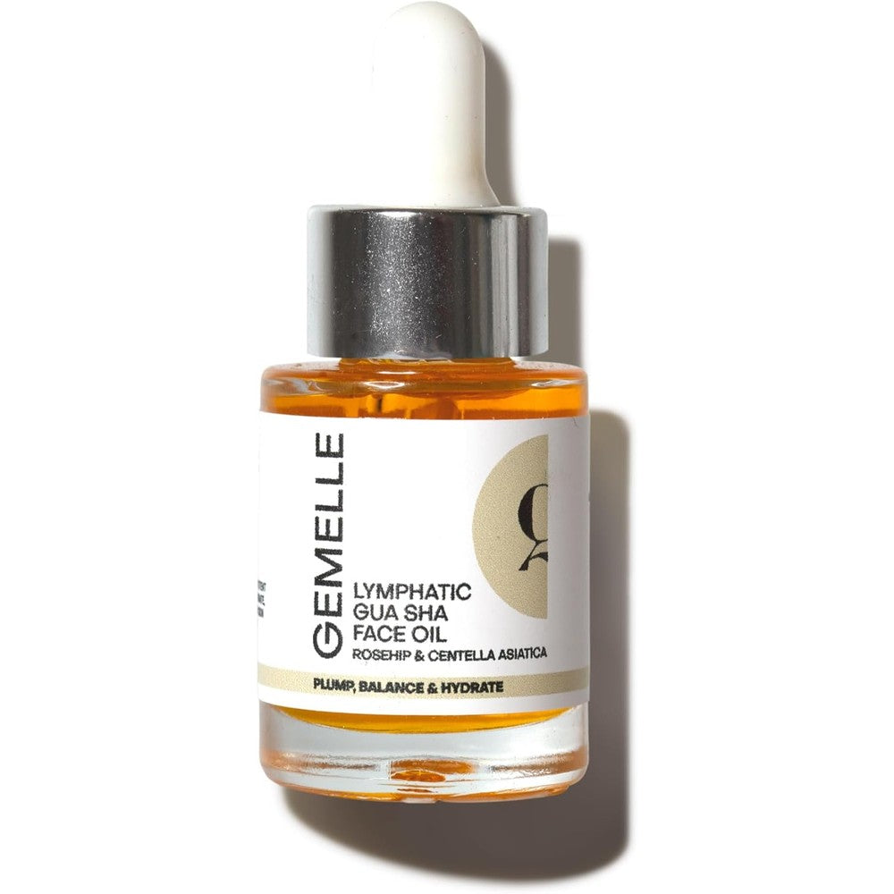 GEMELLE Lymphatic Gua Sha Face Oil 15ml bottle front view for anti aging skincare