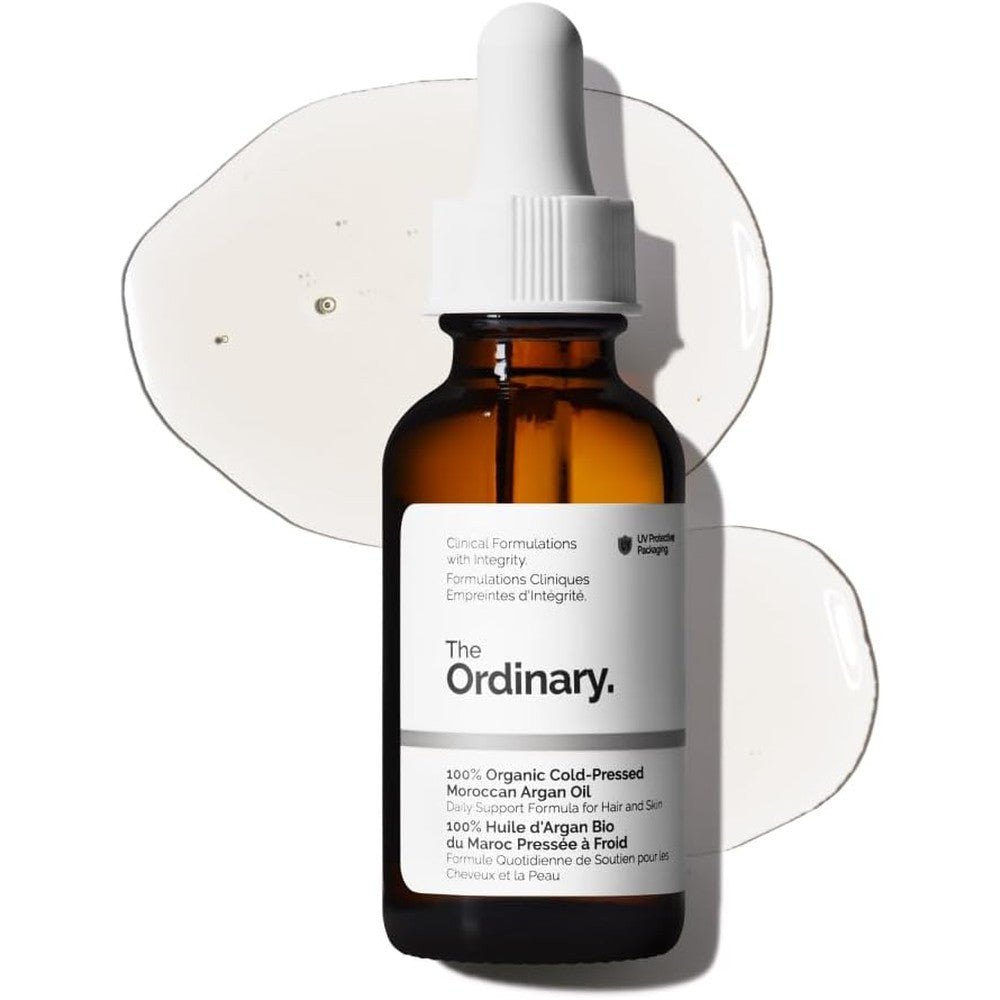 The Ordinary 100% Organic Cold-Pressed Moroccan Argan Oil 30ml front view for skin hydration.