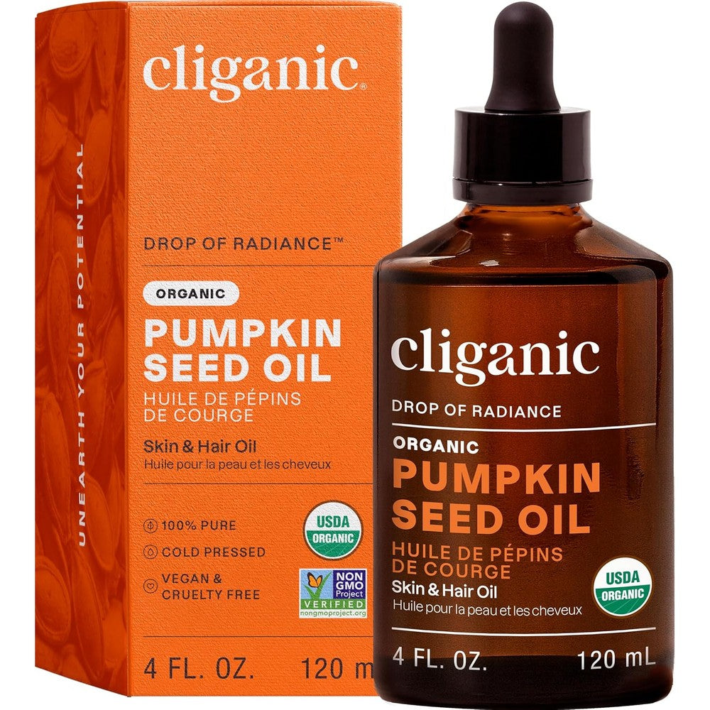 Cliganic Organic Pumpkin Seed Oil 1oz glass bottle for hair growth and face care