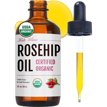 Kate Blanc Cosmetics Rosehip Seed Oil front view bottle for facial hydration