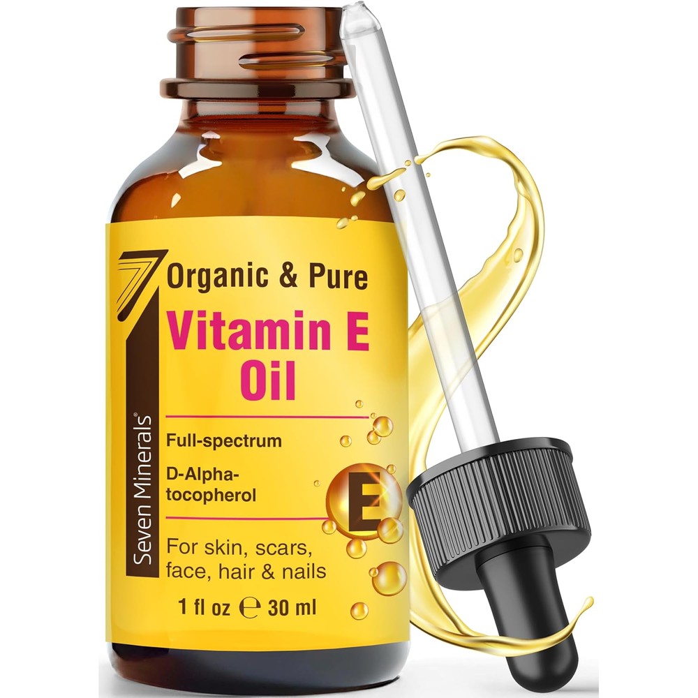 Seven Minerals Ultra Pure Vitamin E Oil front view bottle for natural skincare