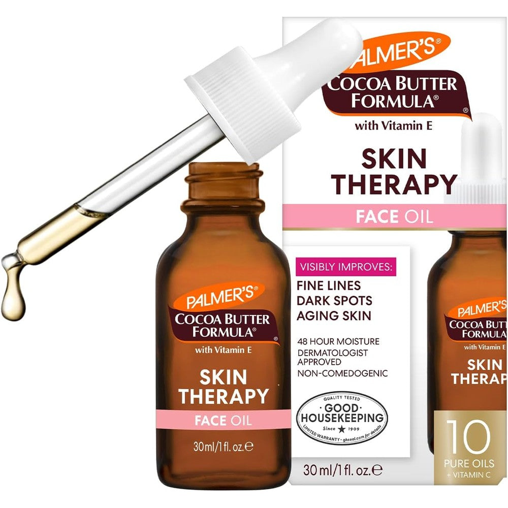 Palmer's Cocoa Butter Formula Skin Therapy Face Oil front view of the 1 ounce bottle with dropper.