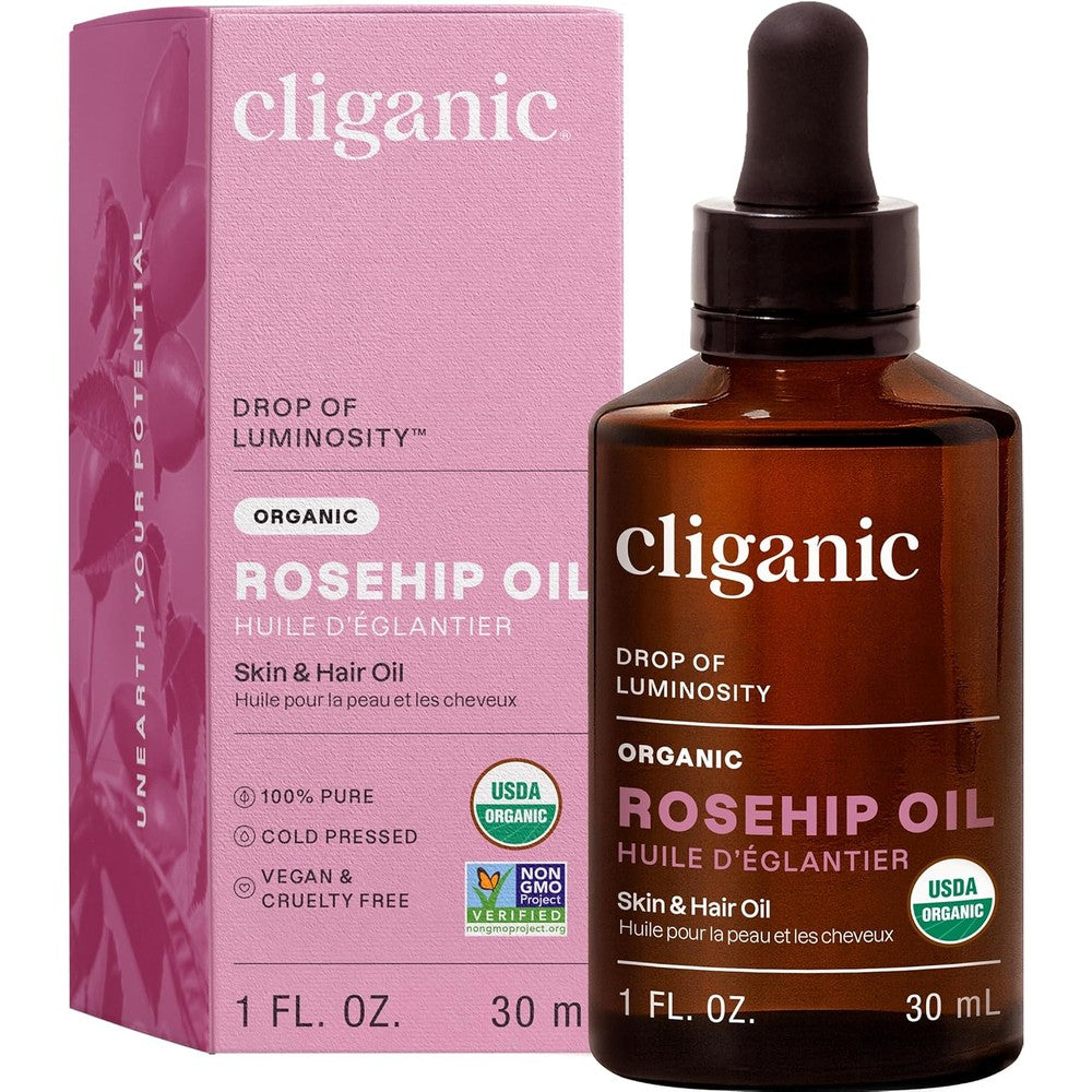 Cliganic organic rosehip seed oil 100 percent pure cold pressed for face glow