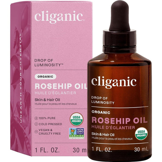 Cliganic organic rosehip seed oil 100 percent pure cold pressed for face glow