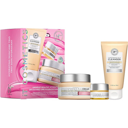 IT Cosmetics Unwrap Healthy Hydration skincare set with face moisturizer and cleanser