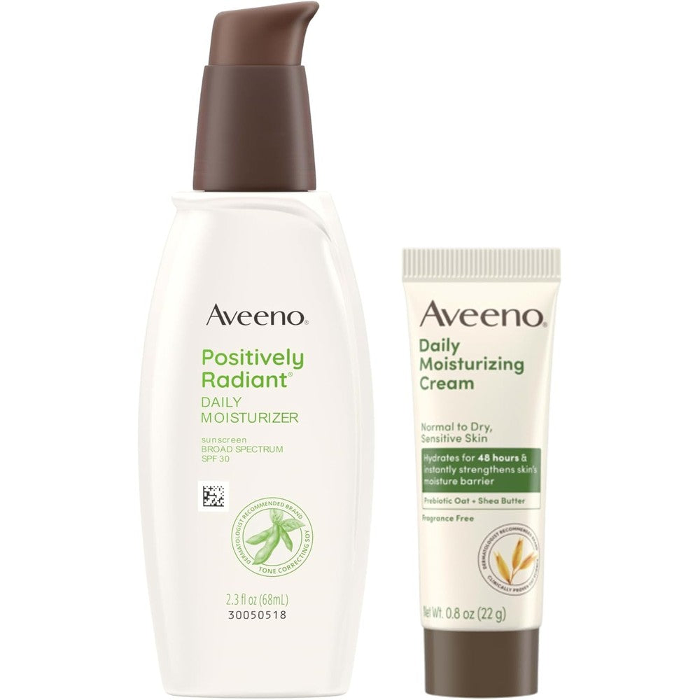 Aveeno Skincare Bundle front view showcasing the facial sunscreen moisturizer and travel cream pack.