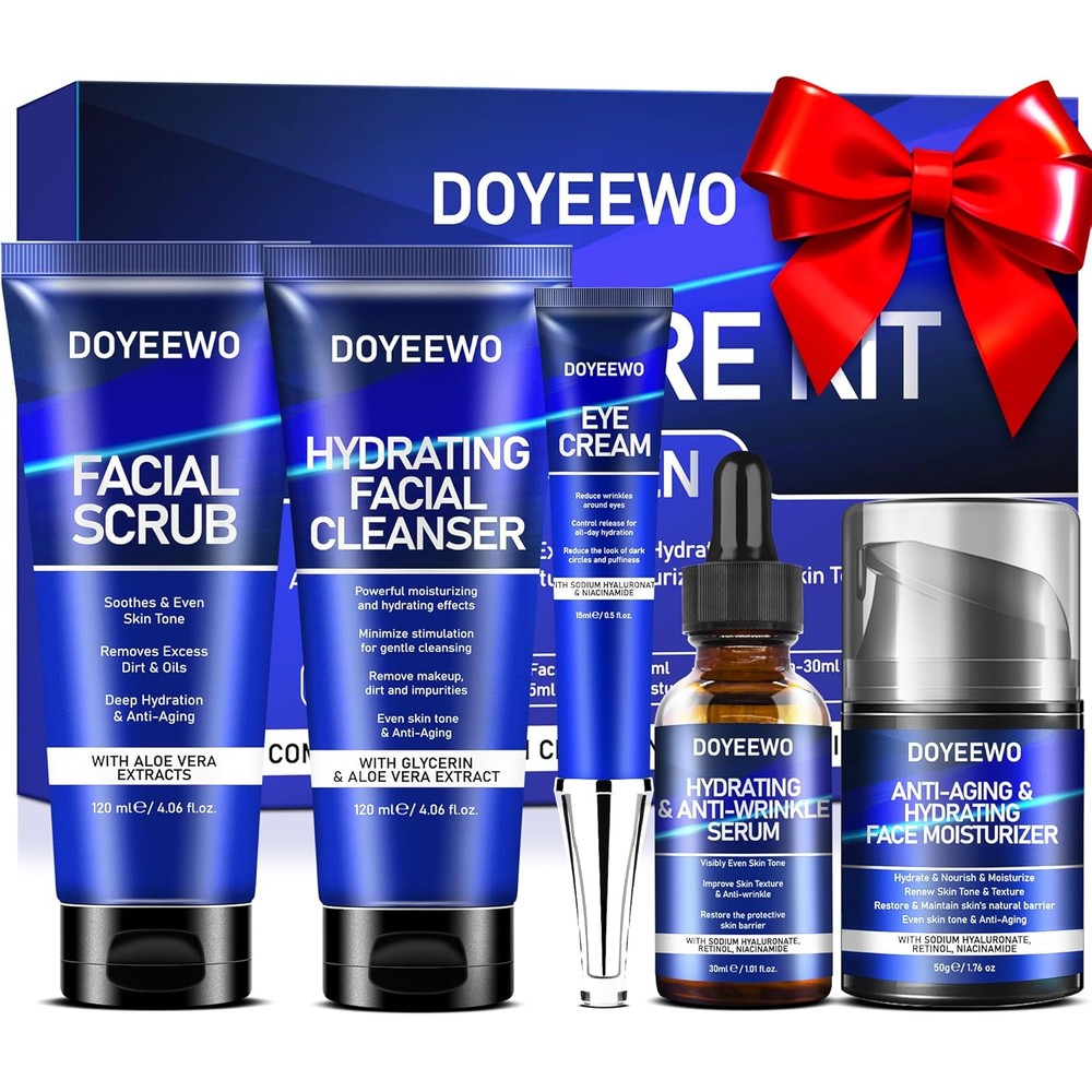 DOYEEWO Men's Skin Care Kit front view showing blue and black gradient bottles